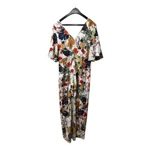 True Destiny Tropical Floral Tie-Front Romper Dress Maxi Overlay Sz XL